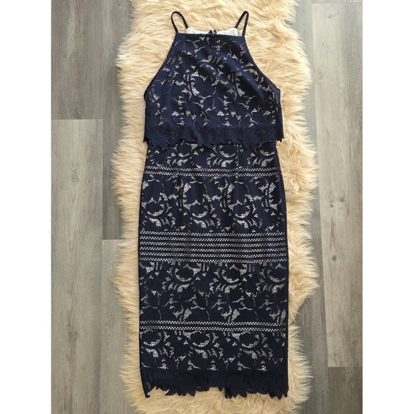 ASOS Dresses & Skirts - ASOS Navy Blue Lace Midi Dress Sleeveless Women's Size 12